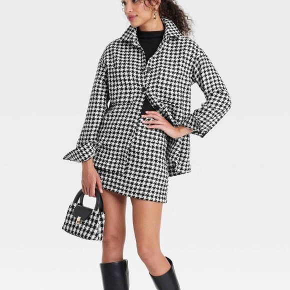 a new day Women's Long Sleeve Tweed Shacket - Black/Cream Houndstooth/NWT/M - Picture 3 of 11